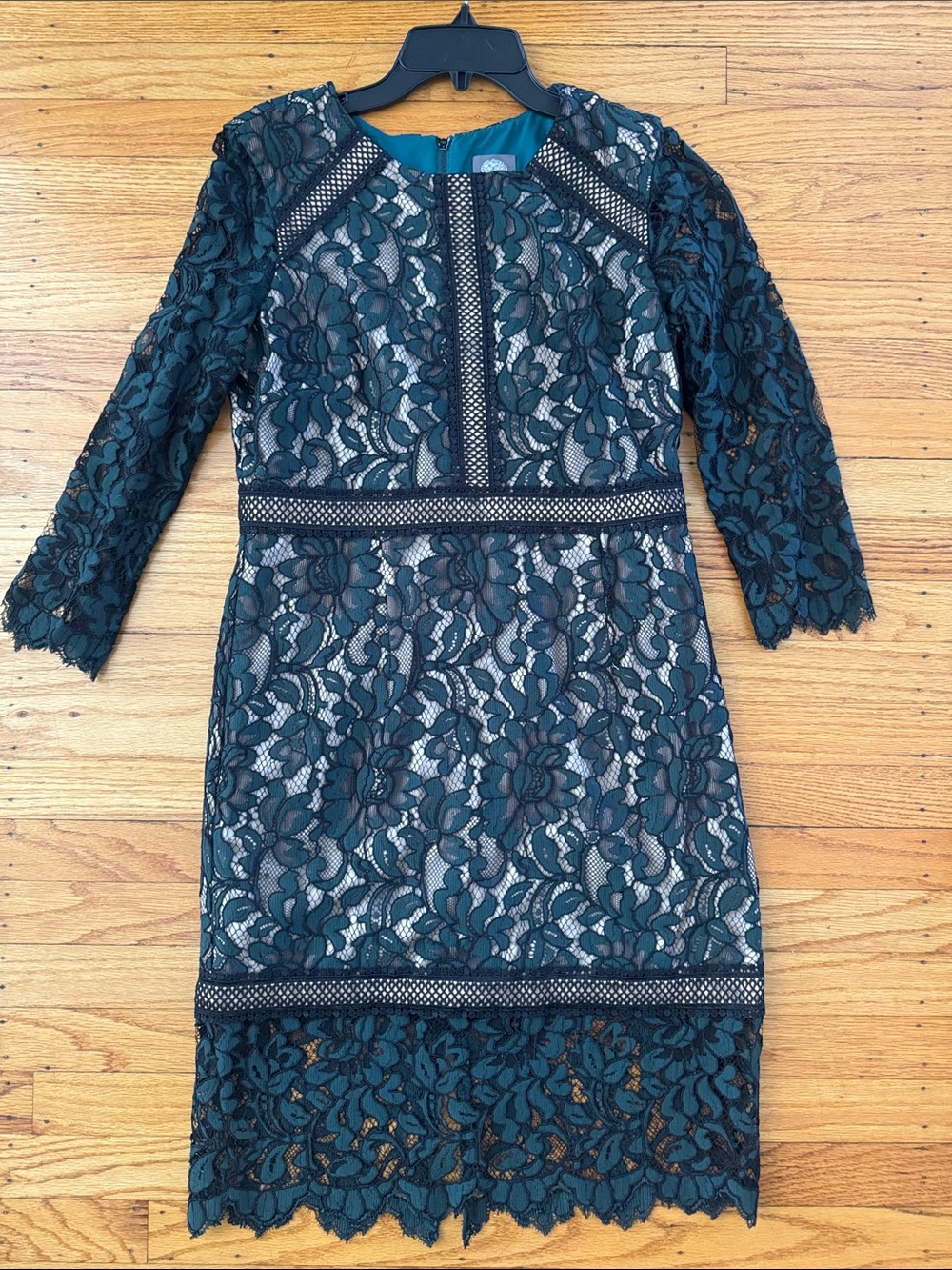 Vince Camuto Dark Green Lace Overlay Dress with Nude Lining